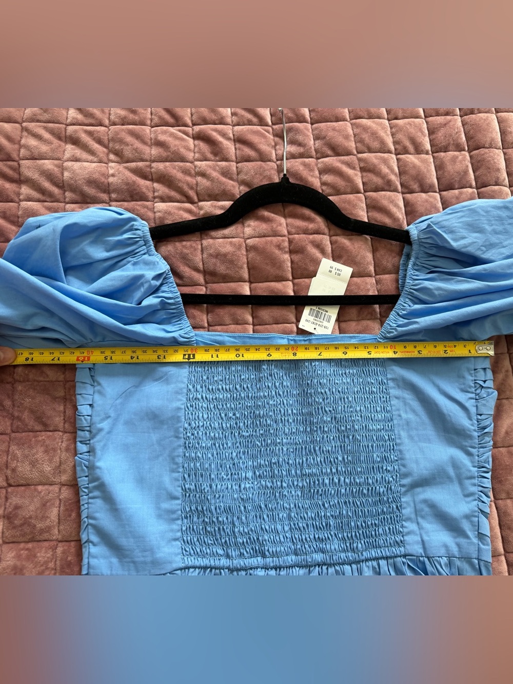 Abercrombie & Fitch Sky Blue Pleated Bodice Puff-Sleeve Mini Dress - Picture 5 of 5